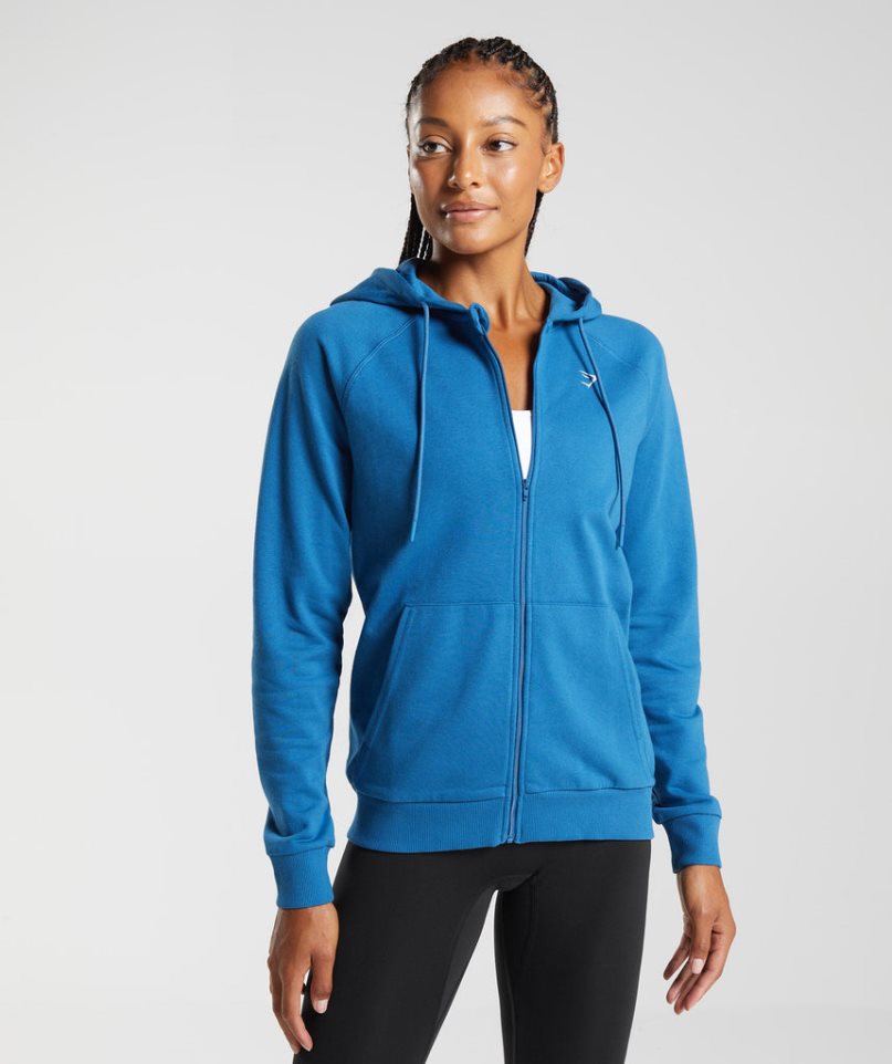 Bluzy Z Kapturem Gymshark Treningowe Zip Damskie Niebieskie | PL 039PEK